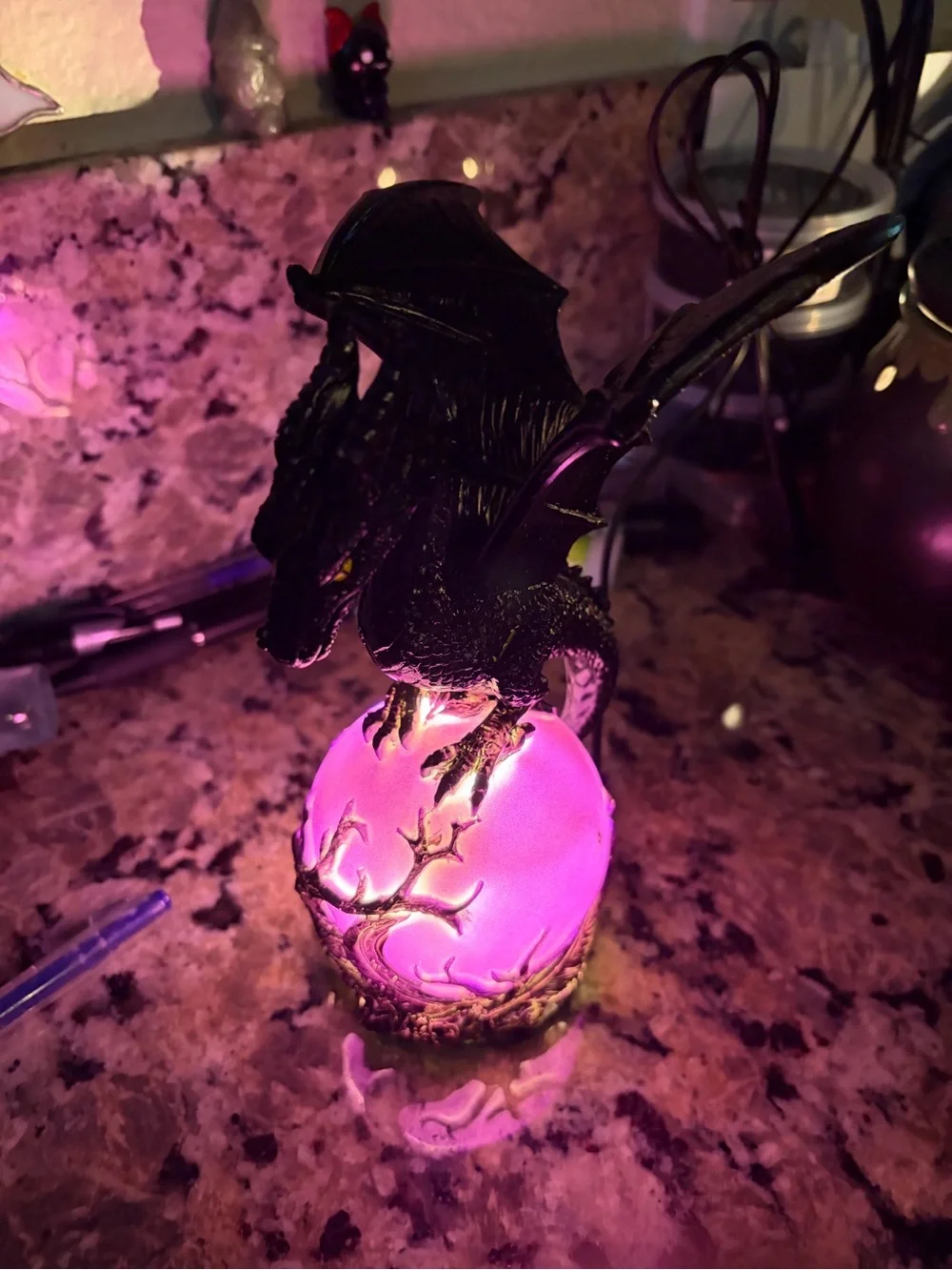 Black Dragon Lantern with Pink Glowing Orb